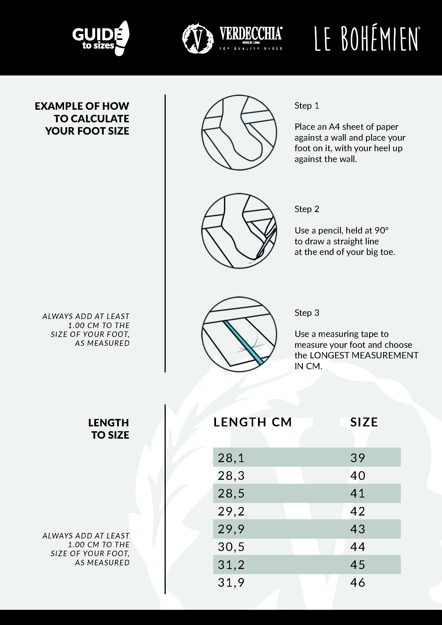 Le Bohemien Man Size Chart